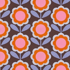 Bold Retro Floral minimal 70s Daisy flowers in Bloom 1. Brown • SMALL  #retroflowers #brownandbluefloral #70sfloral #minimalabstract