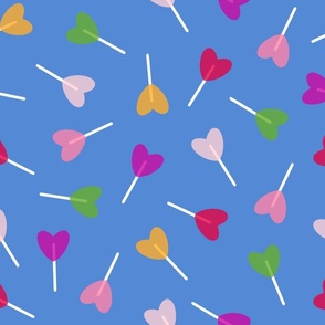 heart lollipops - multi-color on blue