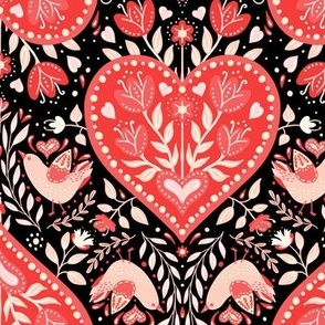 folk art hearts valentines day love, native flower floral vintage embroidered heart