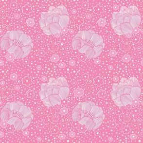 Peony flowers and sakura flowers pink and white  pattern 