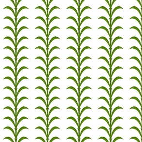 STALK WITH LEAVES STRIPE 4" green on white 