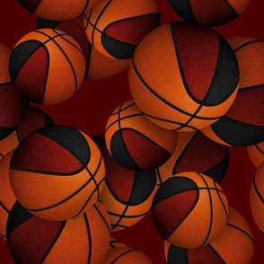 basketballs pattern with maroon black team colors on maroon background