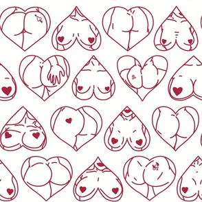 Pink and White Valentine's Day Pinup Girls Boobs & Butts in Hearts