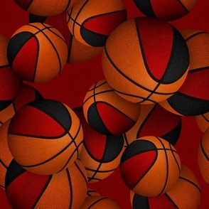 basketballs pattern with red black team colors on dark red background