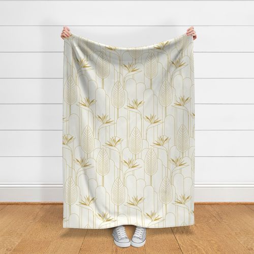 Large Tropical Art Deco Hollywood Gold  Bird of Paradise and Arches with Simply White Background