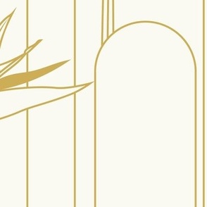 Large Tropical Art Deco Hollywood Gold  Bird of Paradise and Arches with Simply White Background