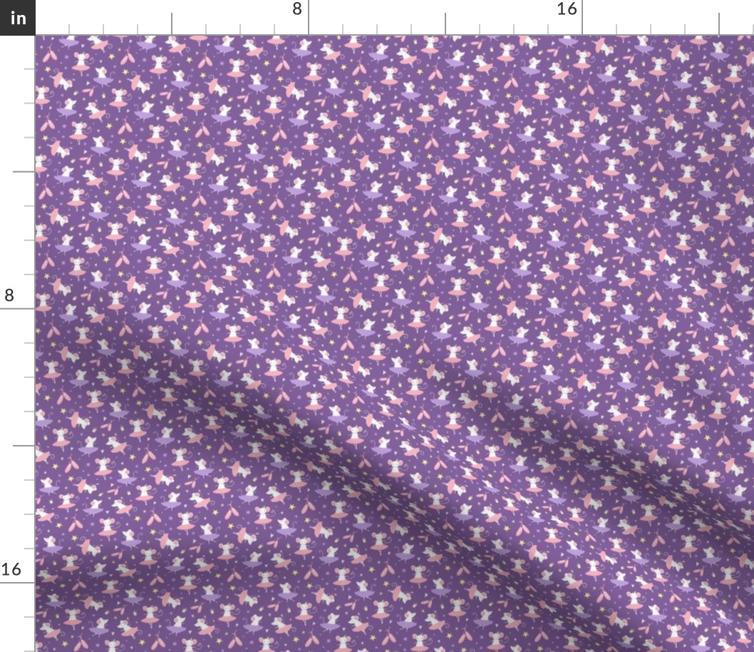 Small - Ballet Dancing Mice  on Purple fabric