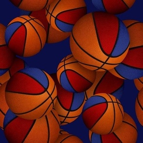 basketballs pattern with red blue team colors on blue background