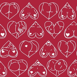 Red & White Valentine's Day Pinup Girls Boobs & Butts in Hearts