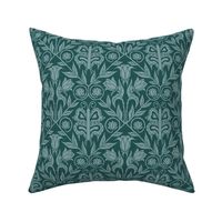 Small Traditional Damask Butterfly Floral in Dark Teal Green