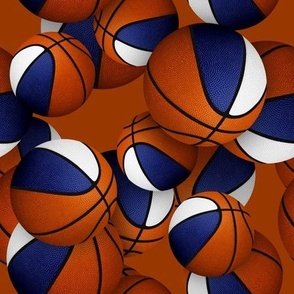 blue white team colors basketballs pattern on dark orange background