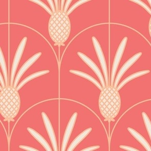Small Tropical Miami Art Deco Pantone Pristine White and Peach Fuzz Pineapples and Arches with Georgia Peach Background