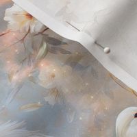 White birds abstract garden 