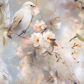 White birds abstract garden 