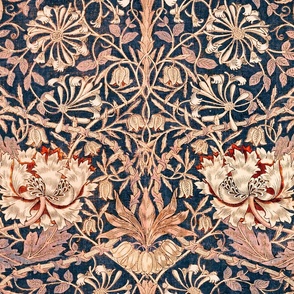 William Morris Honeysuckle - 3138 large - Peach and Denim