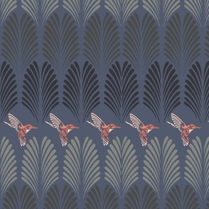 Deco palm & hummingbirds (blue)