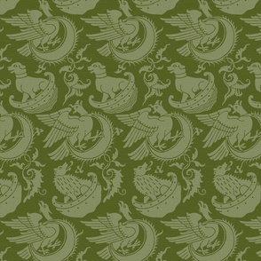 Birds, Bears, and Hounds - olive green
