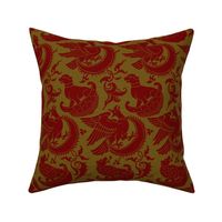 Birds, Bears, and Hounds - darker red on mustard