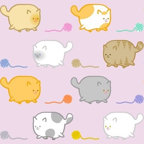 Kawaii Cats Chasing.Yarn - pink - large