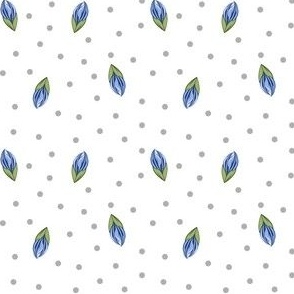 Blue Tropical Flower Buds and Gray Polka Dots Floral - Small 