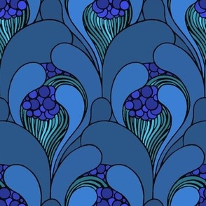 1900 Vintage "Floral Awakening" Art Nouveau by Kolomon Moser - in Blueberry Multi