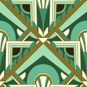 Large Scale // Geometric Abstract Art Deco in Mint Green Teal Brown & Cream