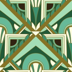 Larger Scale // Geometric Abstract Art Deco in Mint Green Teal Brown & Cream