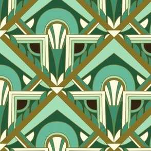Medium Scale // Geometric Abstract Art Deco in Mint Green Teal Brown & Cream