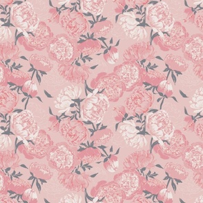 (S) Peony Floral Garden | Shades of Pink on Soft Pink | Small Scale 