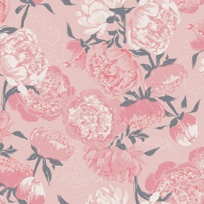 (M) Peony Floral Garden | Shades of Pink on Soft Pink | Medium Scale 