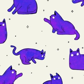 Watercolor Galaxy Cats in Bright Purple and Cream