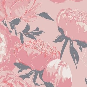 (L) Soft Pink Peonies on Pink Background | Large Scale 