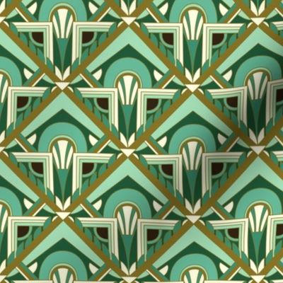 Smaller Scale // Geometric Abstract Art Deco in Mint Green Teal Brown & Cream