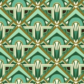 Smaller Scale // Geometric Abstract Art Deco in Mint Green Teal Brown & Cream