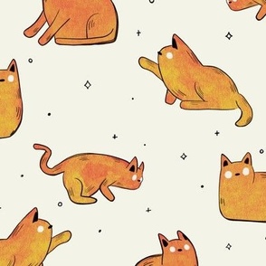 Watercolor Galaxy Cats in Yellow and Cream