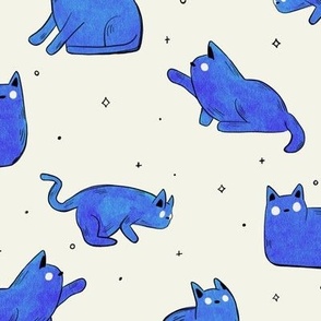 Watercolor Galaxy Cats in Bright Blue and Cream