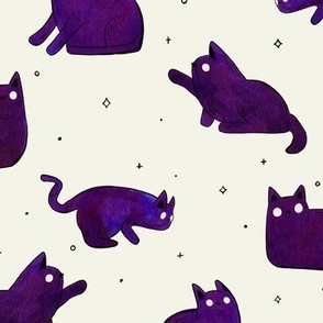 Watercolor Galaxy Cats in Purple and Cream
