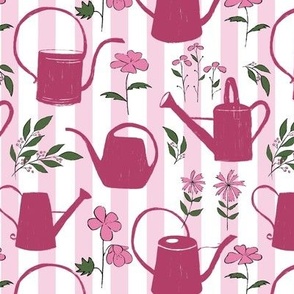 watering cans, pink stripe, medium scale