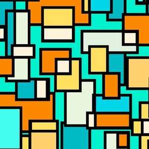 Mondrian Inspired Bright and Light Neo Plasticism Mint Orange Turquoise Blue