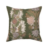Dahlias and Lace - Olive Green