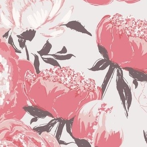 (L) Bold Pink Peonies on Light Grey | Large Scale 