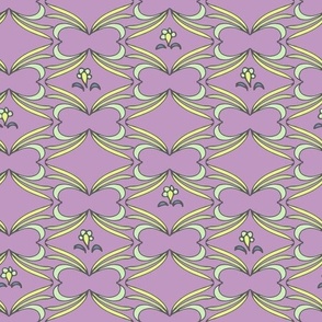 purple and green diamond and floral pattern