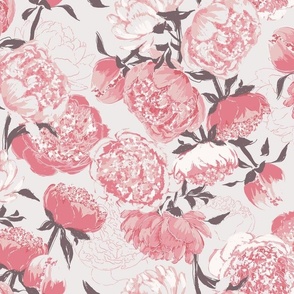 (M) Peony Floral Garden | Bold Pink on Light Grey White | Medium Scale 