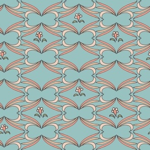 aqua teal diamond and flower pattern