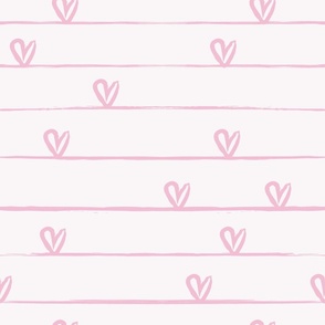 Pink Hearts on Lines Pattern, Medium Scale