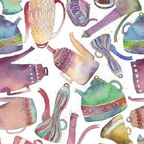 watercolor teapots bright and cheerful