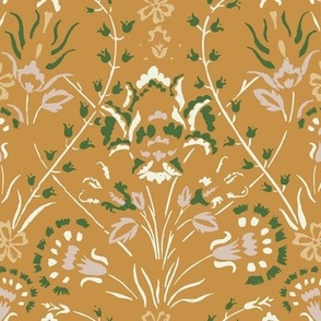 Traditional Turkish Trailing Floral With Baroque Block Print Impression on Light Brown