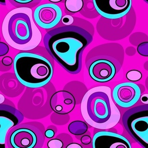 Bright abstract pattern neon crimson turquoise spots and polka dots