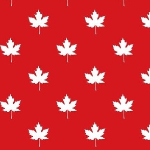 Maple Leaves White on Red