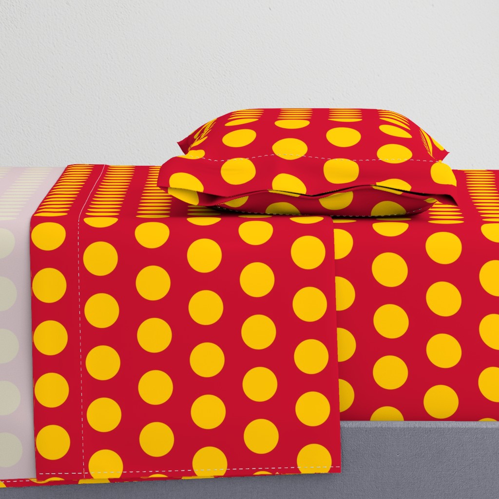 Polka Dot - Yellow on Red 2"